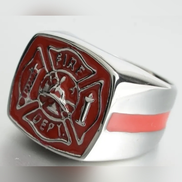 New 1pc red and silvery Men's Biker Firefighter Ring fire dept, T1B7K - Picture 1 of 1